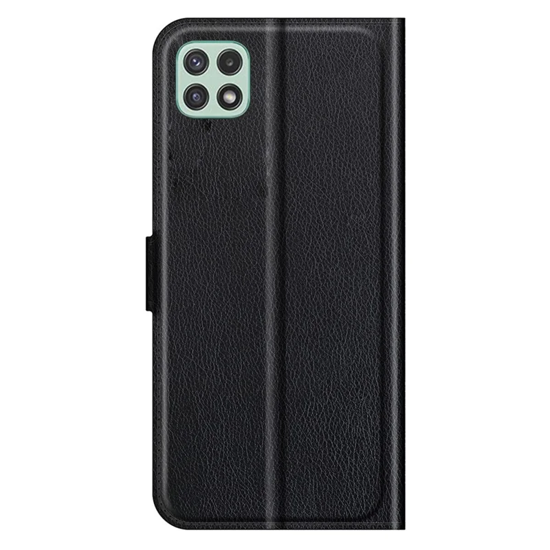 Folio Flip Litchi Skin Drop-Proof Leather Wallet Design Leather Case Stand Cover per Samsung Galaxy A22 5G (Versione UE) - Nero