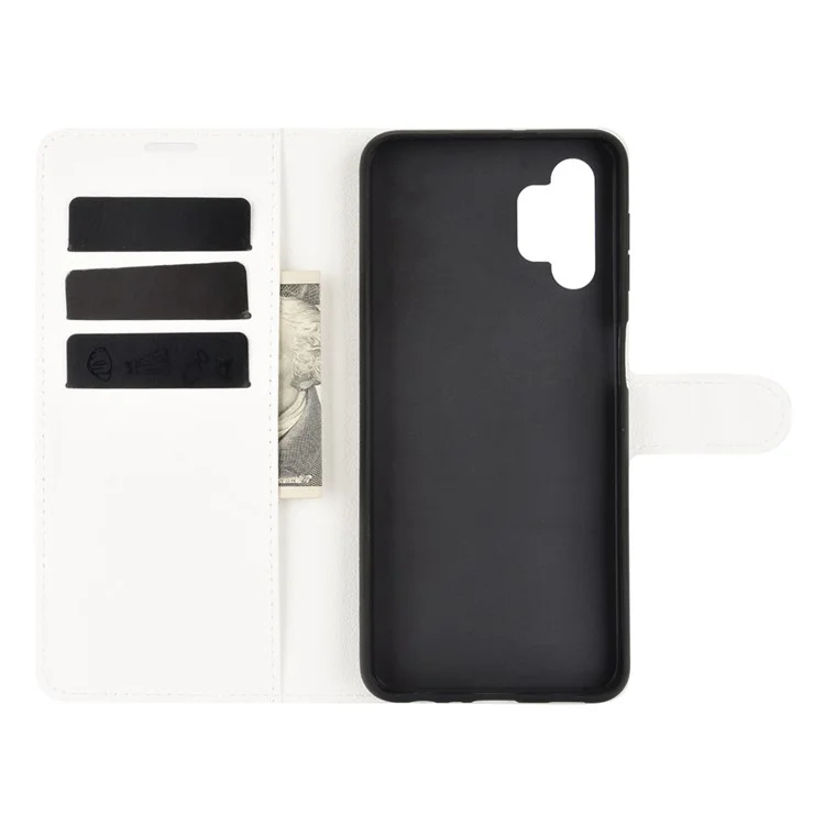 Folio Flip Anti-Scratch Litchi Pele De Pele De Pele Móvel Carteira Carteira Capa Capa Para Samsung Galaxy A32 4G (versão Da UE) - Branco