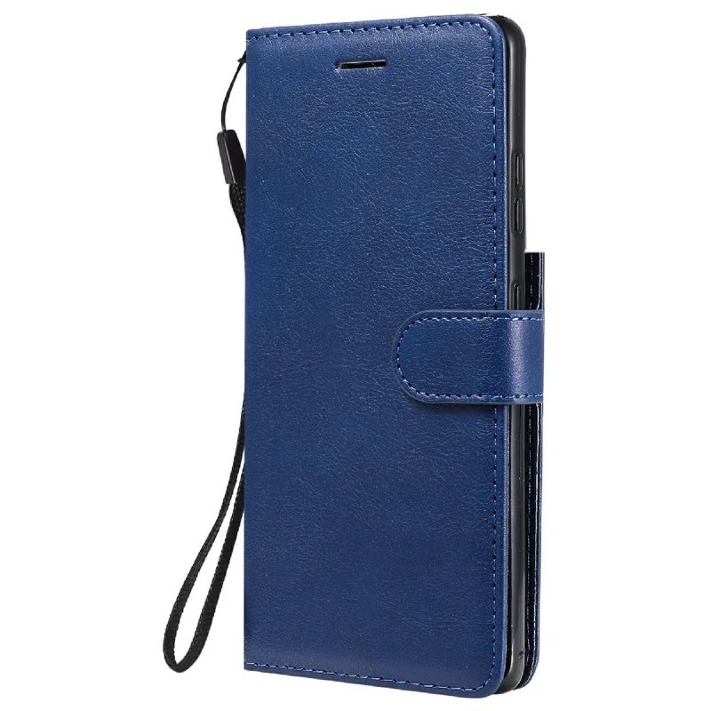 For Samsung Galaxy S21 Ultra 5G Case Solid Color Leather Mobile Cover Wallet Stand with Strap - Blue