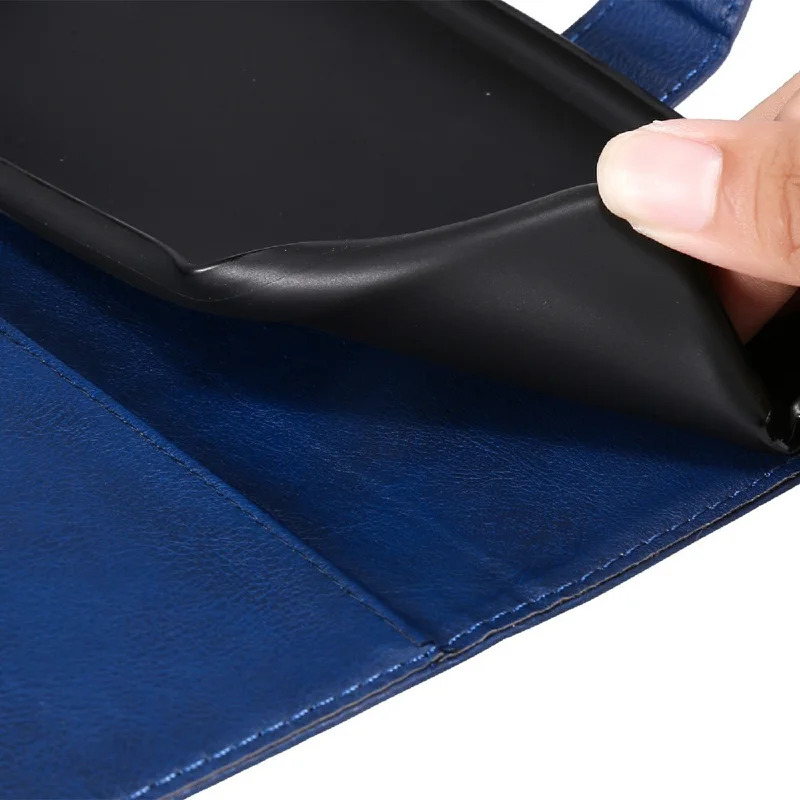 For Samsung Galaxy S21 Ultra 5G Case Solid Color Leather Mobile Cover Wallet Stand with Strap - Blue