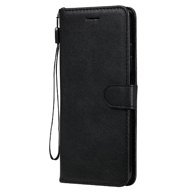 For Samsung Galaxy A03s (166.5 x 75.98 x 9.14mm) Case Solid Color Leather Mobile Cover Wallet Stand with Strap - Black