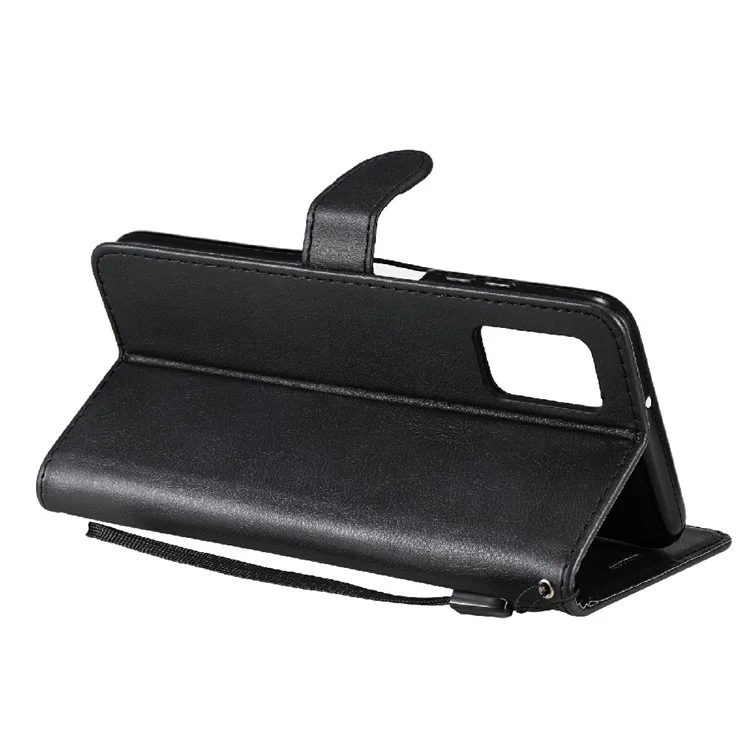 For Samsung Galaxy A03s (166.5 x 75.98 x 9.14mm) Case Solid Color Leather Mobile Cover Wallet Stand with Strap - Black