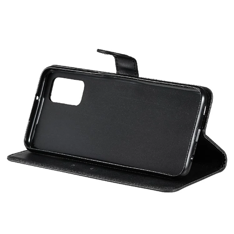 For Samsung Galaxy A03s (166.5 x 75.98 x 9.14mm) Case Solid Color Leather Mobile Cover Wallet Stand with Strap - Black