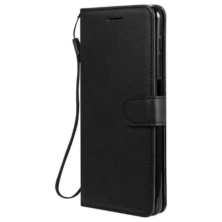 For Samsung Galaxy A32 5G / M32 5G Case Solid Color Leather Mobile Cover Wallet Stand with Strap - Black