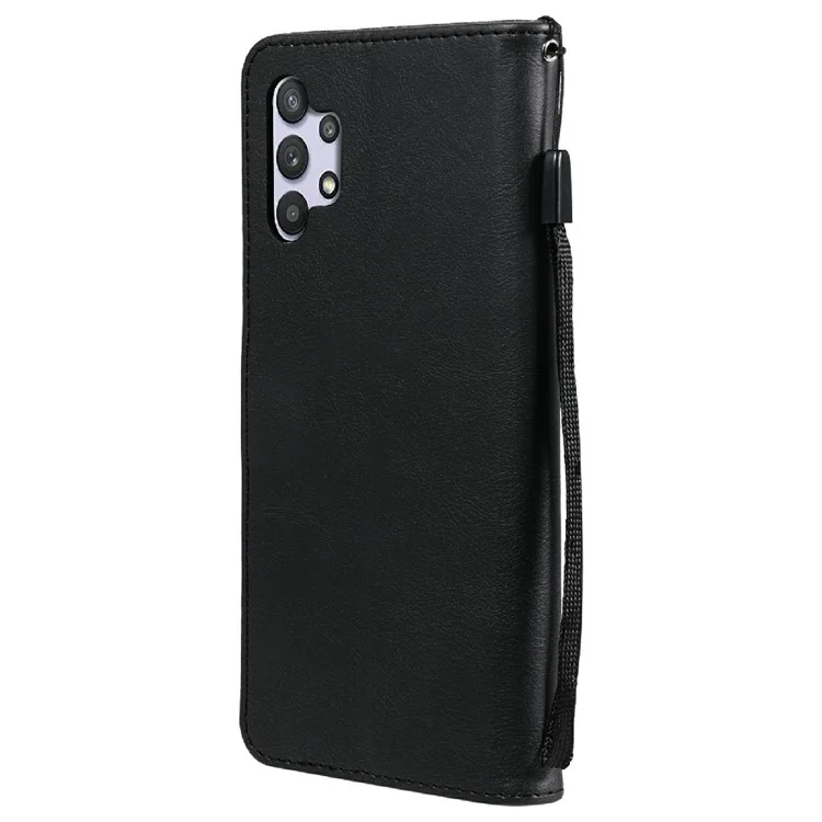 For Samsung Galaxy A32 5G / M32 5G Case Solid Color Leather Mobile Cover Wallet Stand with Strap - Black