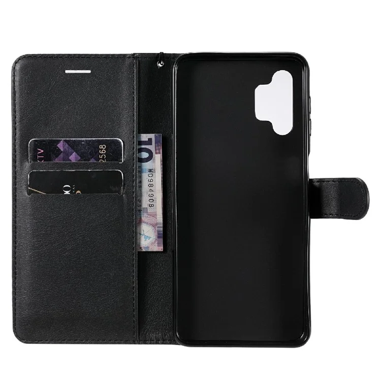 For Samsung Galaxy A32 5G / M32 5G Case Solid Color Leather Mobile Cover Wallet Stand with Strap - Black