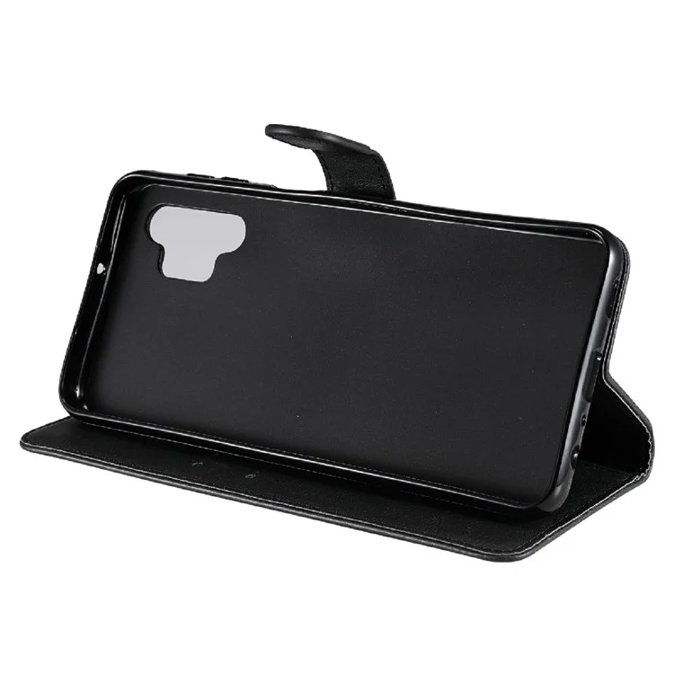 For Samsung Galaxy A32 5G / M32 5G Case Solid Color Leather Mobile Cover Wallet Stand with Strap - Black