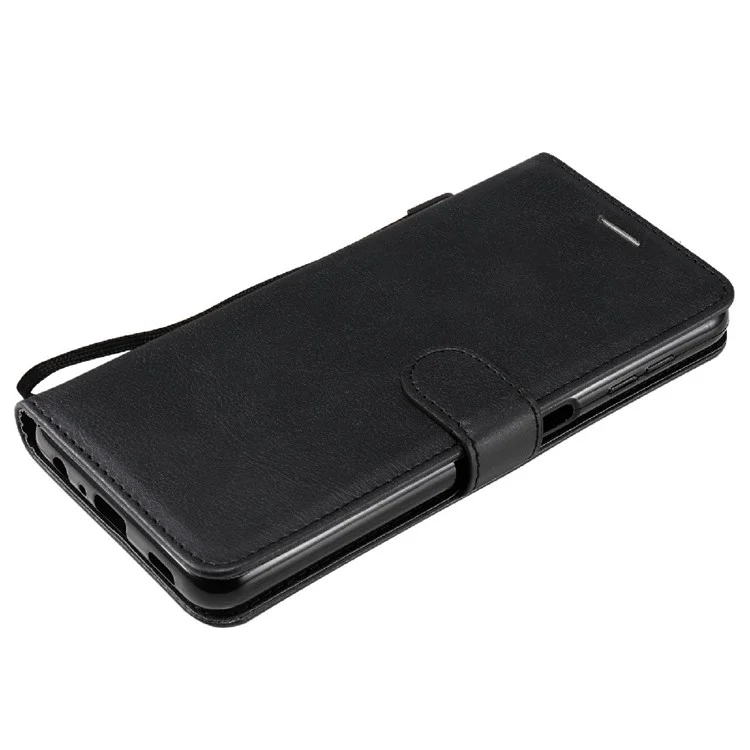 For Samsung Galaxy A32 5G / M32 5G Case Solid Color Leather Mobile Cover Wallet Stand with Strap - Black