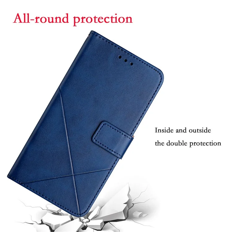 Solid Color Well-protected Wallet Stand Design PU Leather Phone Cover with Strap for Samsung Galaxy A12 - Blue