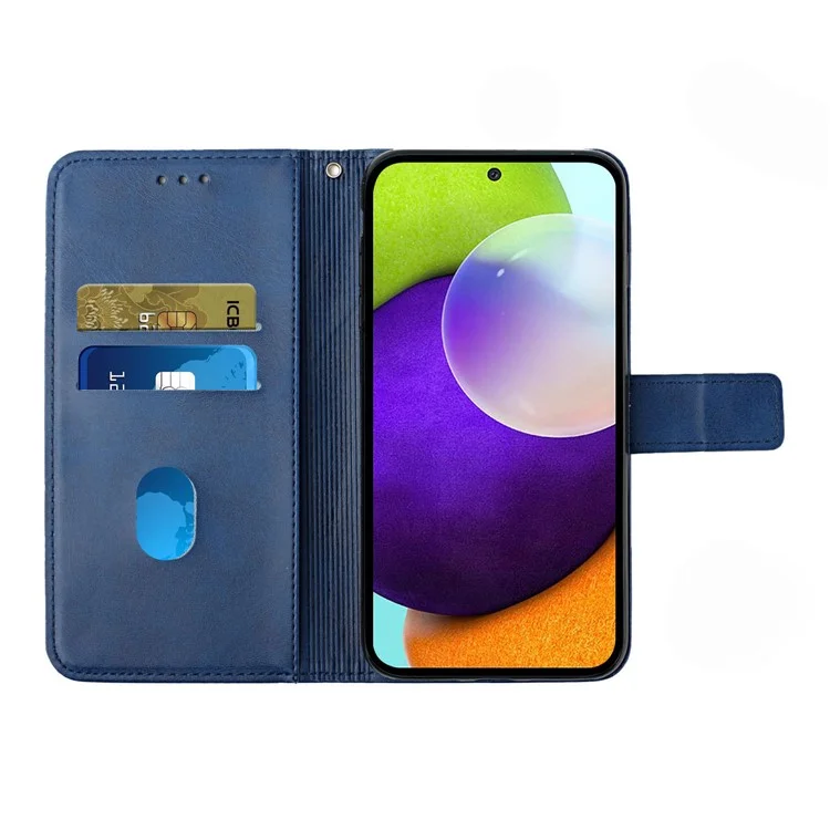 Solid Color Well-protected Wallet Stand Design PU Leather Phone Cover with Strap for Samsung Galaxy A12 - Blue