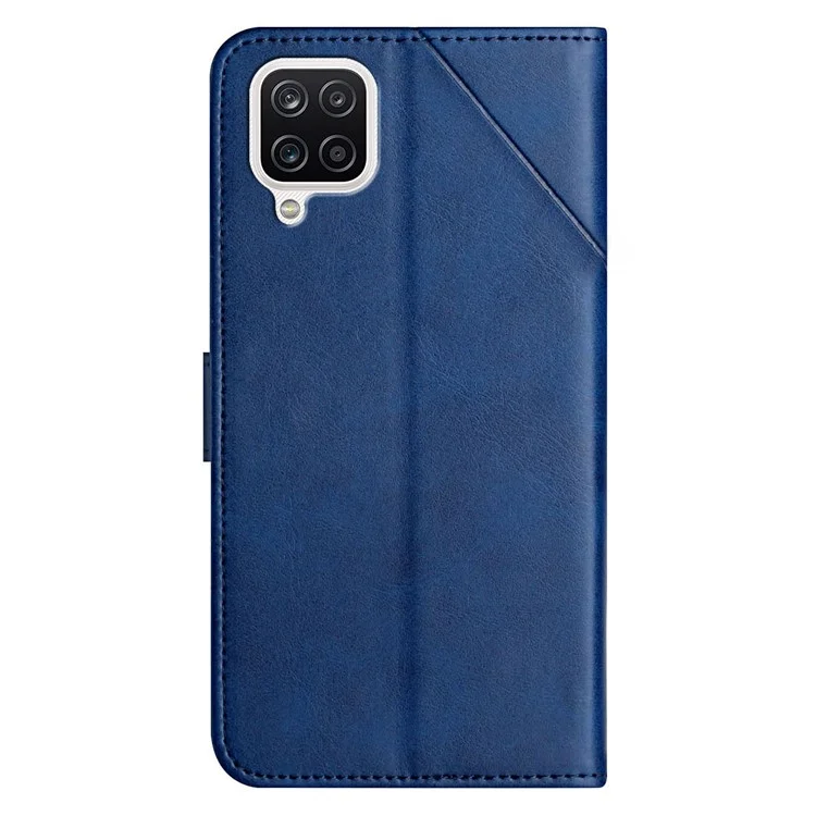 Solid Color Well-protected Wallet Stand Design PU Leather Phone Cover with Strap for Samsung Galaxy A12 - Blue