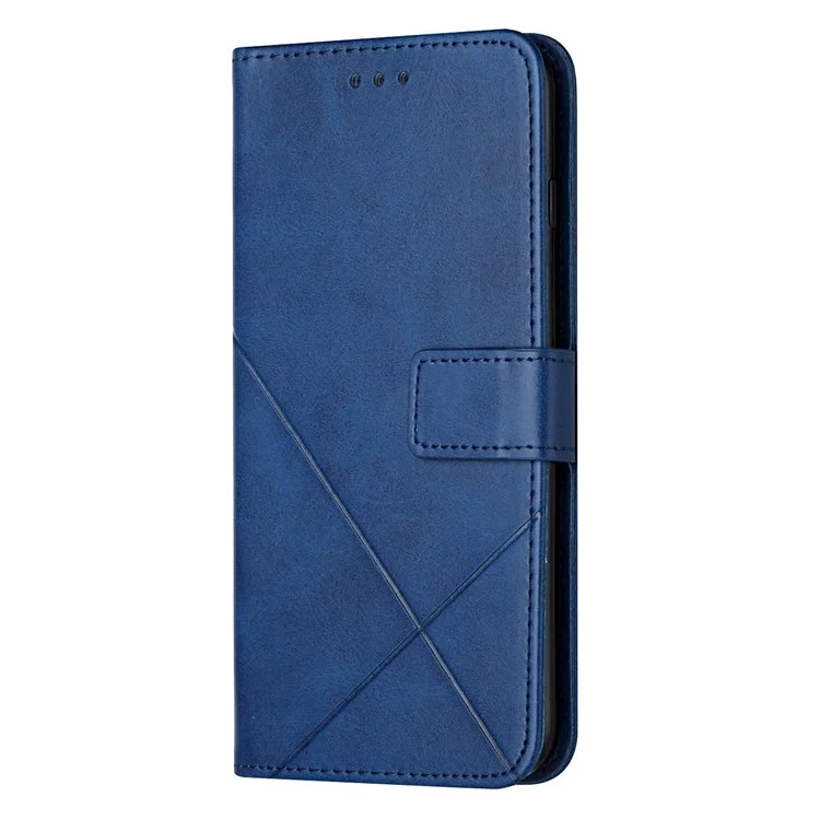 Solid Color Well-protected Wallet Stand Design PU Leather Phone Cover with Strap for Samsung Galaxy A12 - Blue