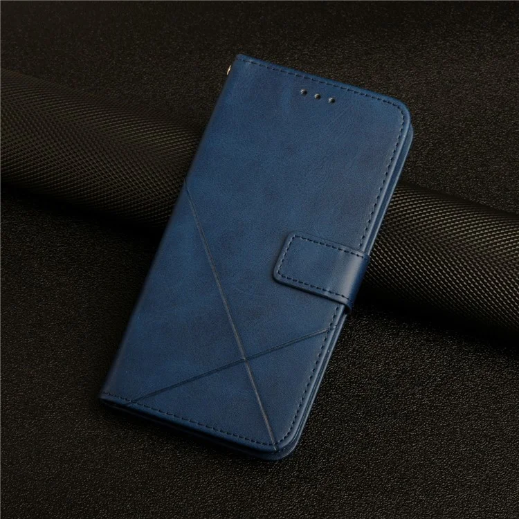 Solid Color Well-protected Wallet Stand Design PU Leather Phone Cover with Strap for Samsung Galaxy A12 - Blue