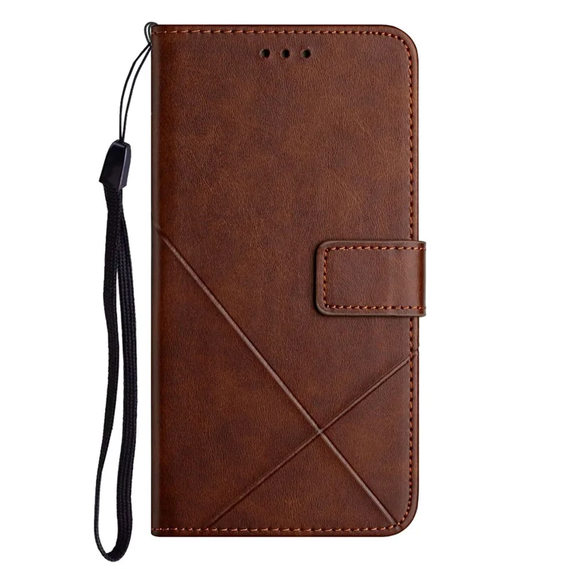 Solid Color Well-protected Wallet Stand Design PU Leather Phone Cover with Strap for Samsung Galaxy A12 - Coffee