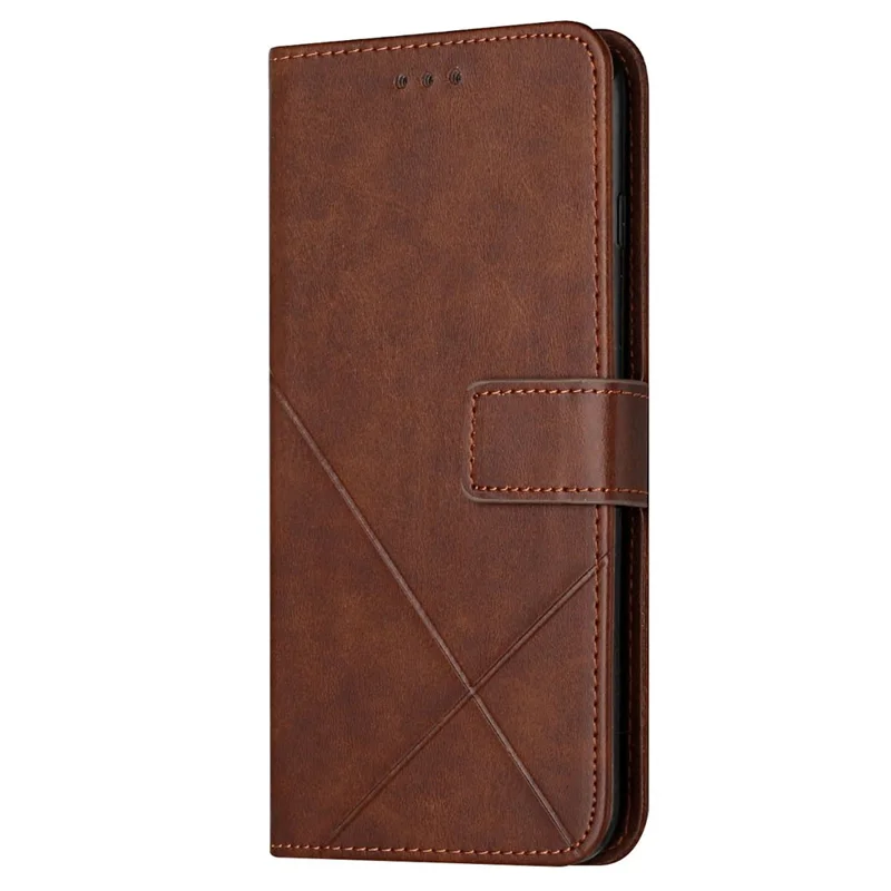 Solid Color Well-protected Wallet Stand Design PU Leather Phone Cover with Strap for Samsung Galaxy A12 - Coffee