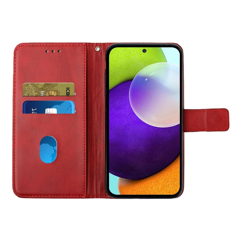 Solid Color Well-protected Wallet Stand Design PU Leather Phone Cover with Strap for Samsung Galaxy A12 - Red