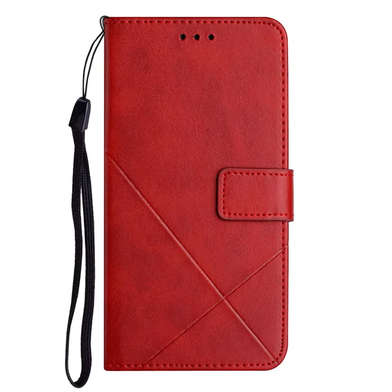 Solid Color Well-protected Wallet Stand Design PU Leather Phone Cover with Strap for Samsung Galaxy A12 - Red