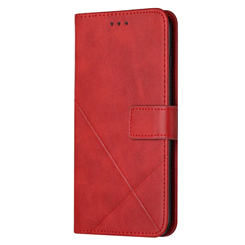 Solid Color Well-protected Wallet Stand Design PU Leather Phone Cover with Strap for Samsung Galaxy A12 - Red