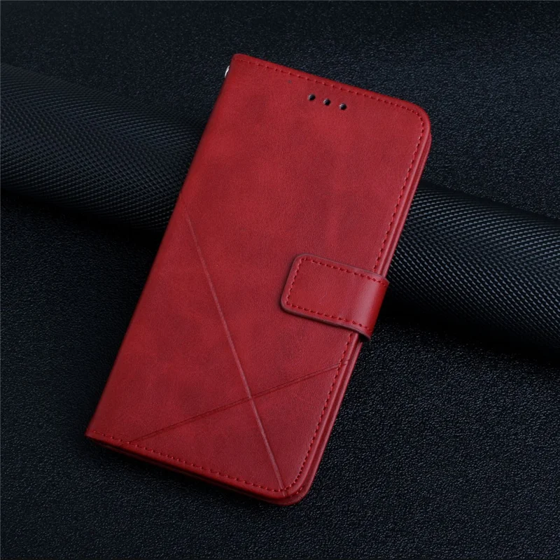 Solid Color Well-protected Wallet Stand Design PU Leather Phone Cover with Strap for Samsung Galaxy A12 - Red