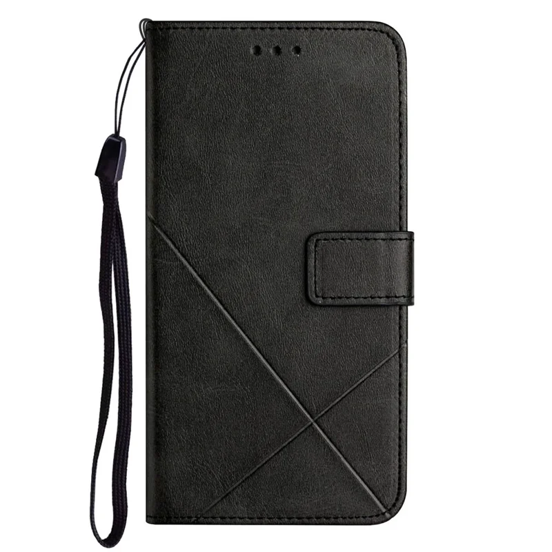 Solid Color Well-protected Wallet Stand Design PU Leather Phone Cover with Strap for Samsung Galaxy A12 - Black