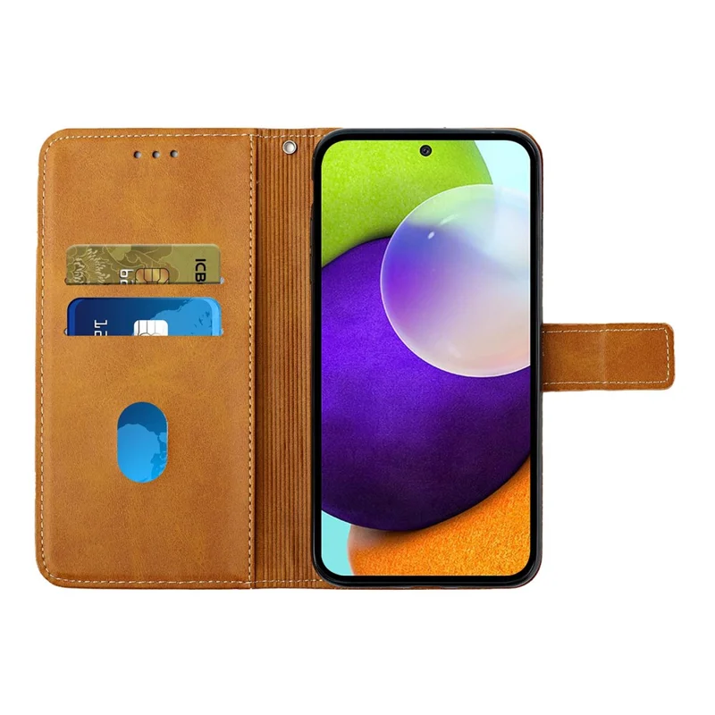 Solid Color Well-protected Wallet Stand Design PU Leather Phone Cover with Strap for Samsung Galaxy A12 - Brown