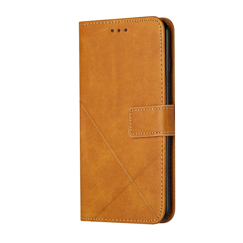Solid Color Well-protected Wallet Stand Design PU Leather Phone Cover with Strap for Samsung Galaxy A12 - Brown