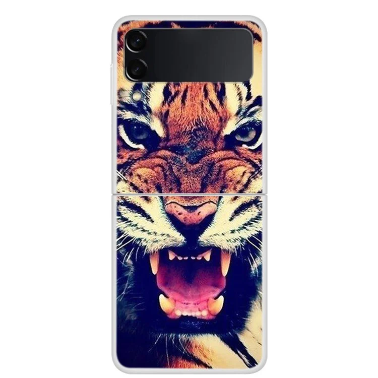 Capa de Telefone Rígida de PC com Design de Impressão de Padrão Resistente a Choques para Galaxy Z Flip3 5G - Tigre