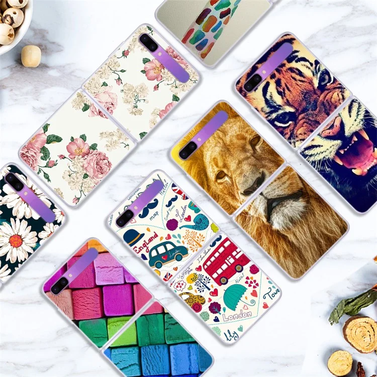 Étui de téléphone rigide en PC avec motif d'impression pour Samsung Galaxy Z Flip 5G - Roses roses