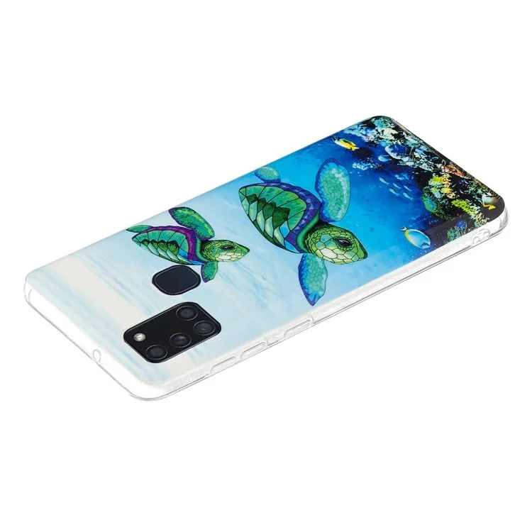 Noctilucent Pattern Phone Case IMD Luminous Soft TPU Cover for Samsung Galaxy A21s (Global Version) - Turtle