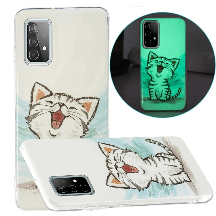 Noctilucent Pattern IMD Workmanship TPU Phone Case Luminous Mobile Shell for Samsung Galaxy A52 4G/A52 5G/A52s 5G - Happy Cat