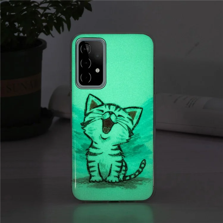 Noctilucent Pattern IMD Workmanship TPU Phone Case Luminous Mobile Shell for Samsung Galaxy A52 4G/A52 5G/A52s 5G - Happy Cat