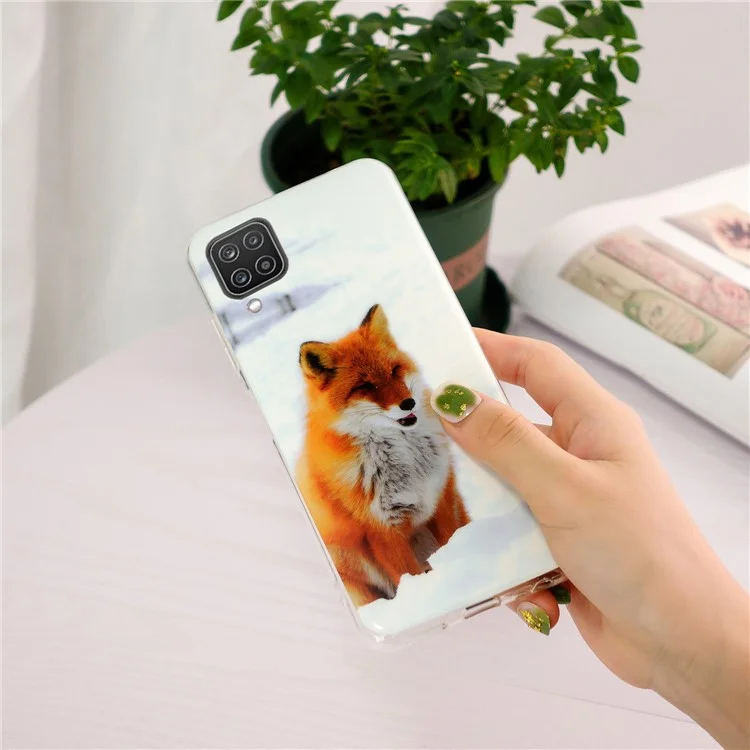 IMD Workmanship Noctilucent Flexible TPU Cell Phone Case Shell for Samsung Galaxy A12 - White Fox