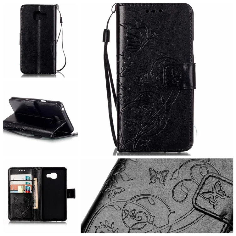 Imprinted Leather Wallet Case for Samsung Galaxy A3 SM-A310F (2016) - Black