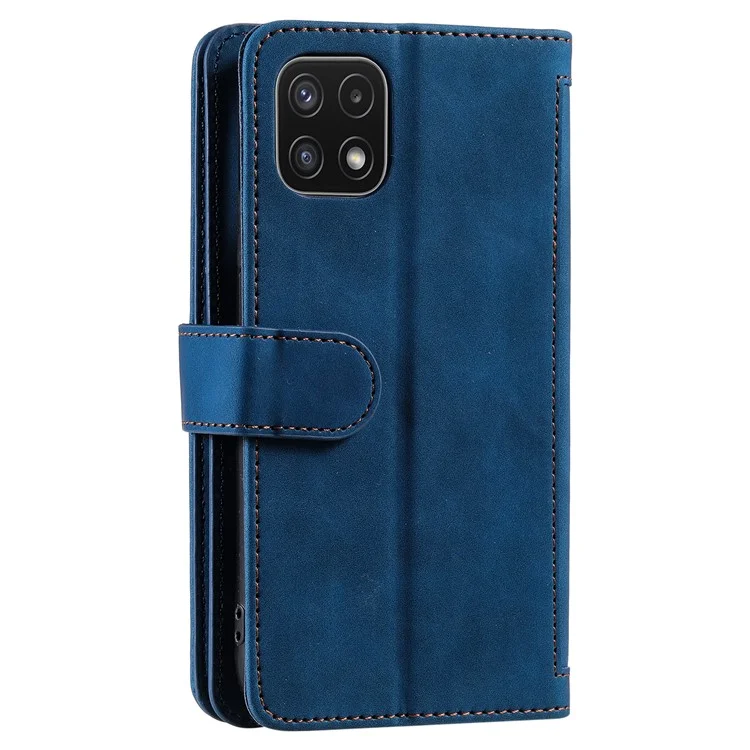 9 Карт Слотов PU Кожаный Сотовой Телефон Case Cover Cover с Ремешком Для Samsung Galaxy A22 5G (версия Eu) - Синий
