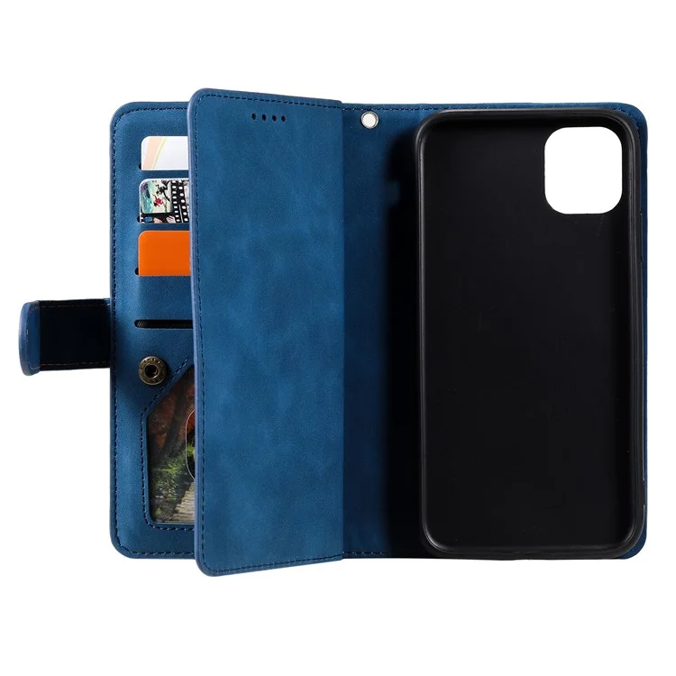 9 Карт Слотов PU Кожаный Сотовой Телефон Case Cover Cover с Ремешком Для Samsung Galaxy A22 5G (версия Eu) - Синий