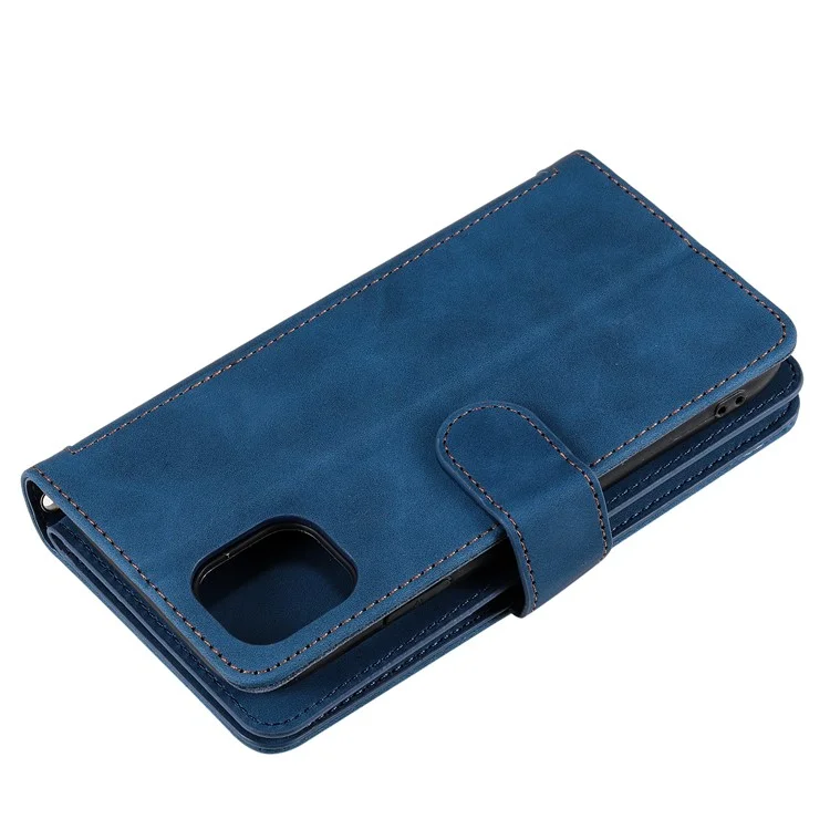 9 Карт Слотов PU Кожаный Сотовой Телефон Case Cover Cover с Ремешком Для Samsung Galaxy A22 5G (версия Eu) - Синий
