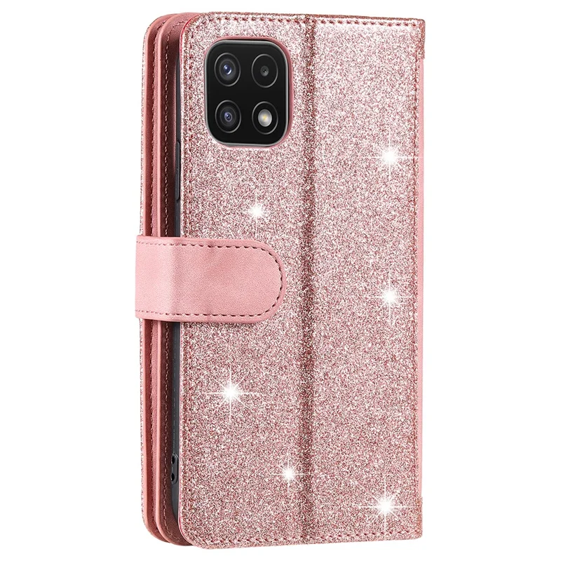 9 Card Slots PU Leather Cell Phone Stand Case Wallet Cover with Strap for Samsung Galaxy A22 5G (EU Version) - Pink
