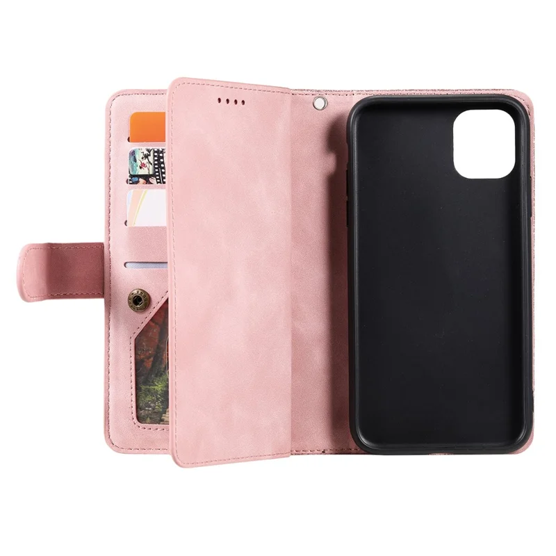 9 Card Slots PU Leather Cell Phone Stand Case Wallet Cover with Strap for Samsung Galaxy A22 5G (EU Version) - Pink