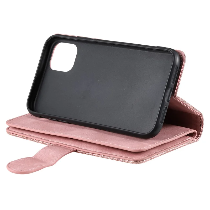 9 Card Slots PU Leather Cell Phone Stand Case Wallet Cover with Strap for Samsung Galaxy A22 5G (EU Version) - Pink