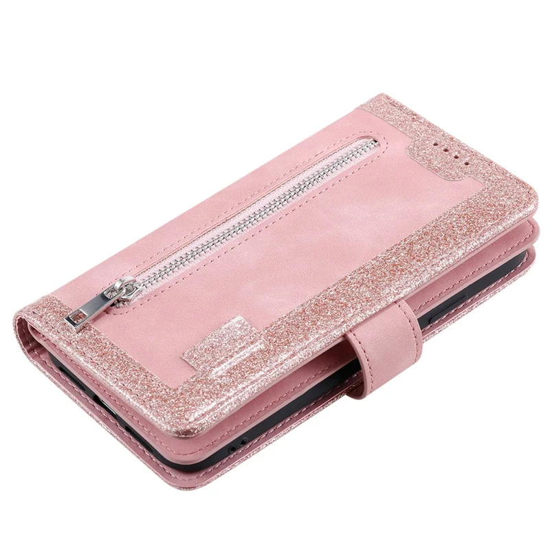 9 Card Slots PU Leather Cell Phone Stand Case Wallet Cover with Strap for Samsung Galaxy A22 5G (EU Version) - Pink
