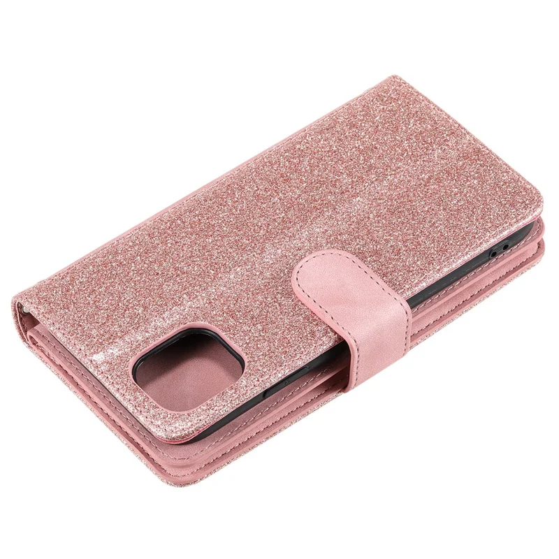 9 Card Slots PU Leather Cell Phone Stand Case Wallet Cover with Strap for Samsung Galaxy A22 5G (EU Version) - Pink