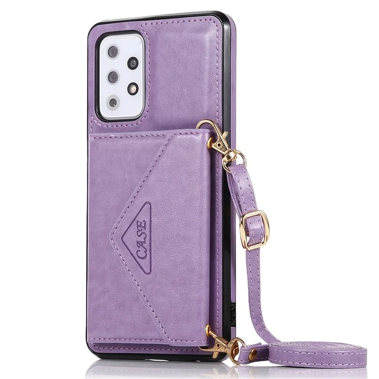 PU-Leder TPU + PC-Brieftasche Stilvoller Schultergurt Magnetischer Verschluss Aufstellfunktion Handyhülle für Samsung Galaxy A72 4G/5G - Hellviolett