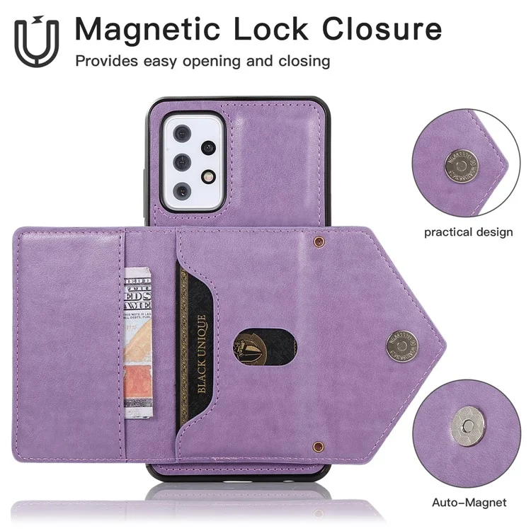 PU-Leder TPU + PC-Brieftasche Stilvoller Schultergurt Magnetischer Verschluss Aufstellfunktion Handyhülle für Samsung Galaxy A72 4G/5G - Hellviolett