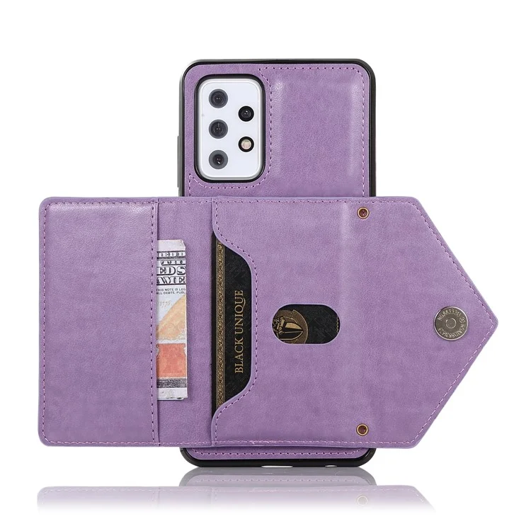 PU-Leder TPU + PC-Brieftasche Stilvoller Schultergurt Magnetischer Verschluss Aufstellfunktion Handyhülle für Samsung Galaxy A72 4G/5G - Hellviolett