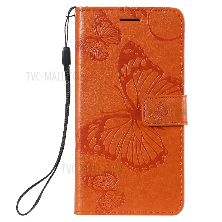 For Samsung Galaxy A20e / A202 Wallet Case Floral Butterfly Imprinted Leather Phone Cover Stand - Orange