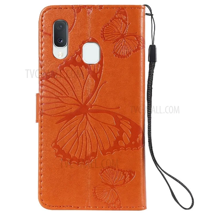 For Samsung Galaxy A20e / A202 Wallet Case Floral Butterfly Imprinted Leather Phone Cover Stand - Orange