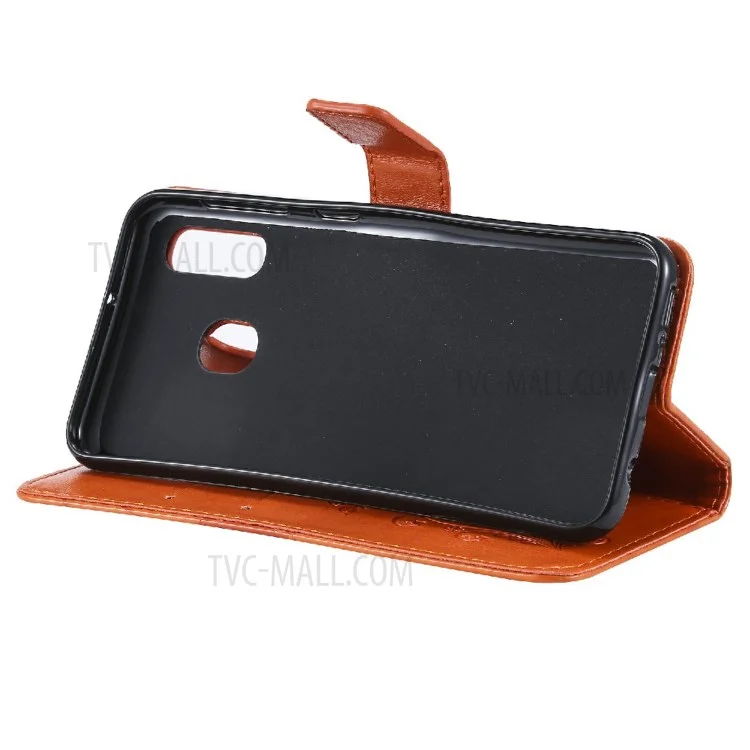 For Samsung Galaxy A20e / A202 Wallet Case Floral Butterfly Imprinted Leather Phone Cover Stand - Orange