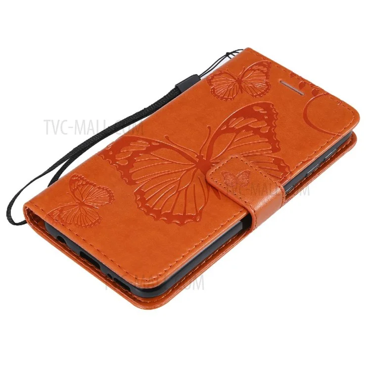 For Samsung Galaxy A20e / A202 Wallet Case Floral Butterfly Imprinted Leather Phone Cover Stand - Orange