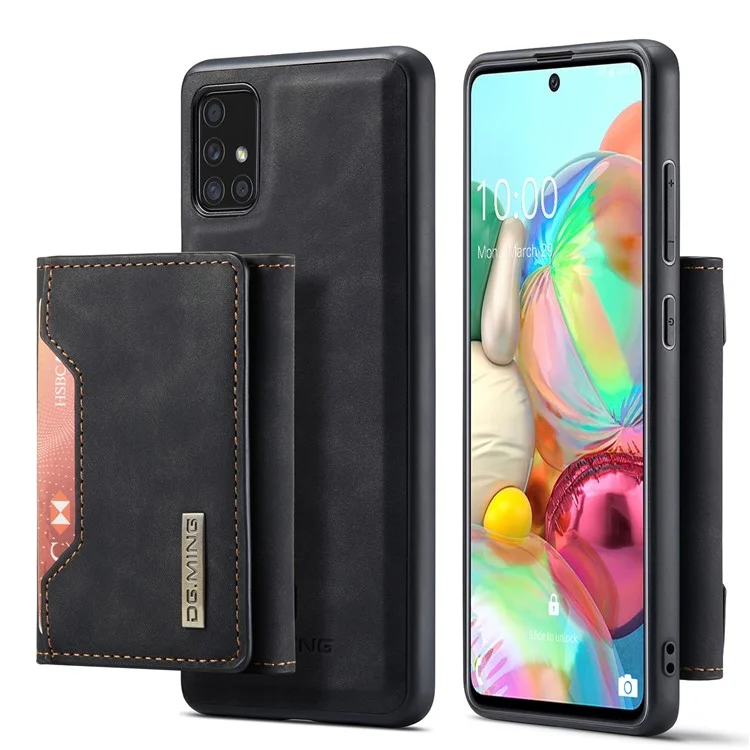 DG.MING M2 Series 360° Powerful Protection Wireless Charging Detachable Wallet 2-in-1 Hybrid Phone Case with Kickstand for Samsung Galaxy A71 4G SM-A715 - Black