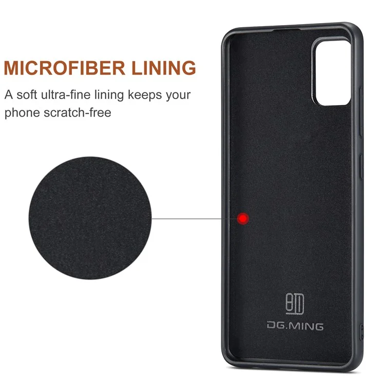 DG.MING M2 Series 360° Powerful Protection Wireless Charging Detachable Wallet 2-in-1 Hybrid Phone Case with Kickstand for Samsung Galaxy A71 4G SM-A715 - Black